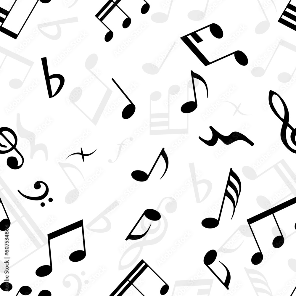 Poster seamless musical notes texture. for easy making seamless pattern just drag all group into swatches b