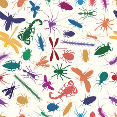 Obraz premium Editable vector seamless tile of various insects and other invertebrates