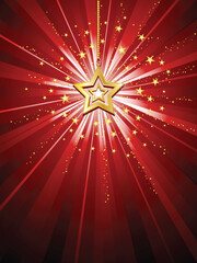 Golden star on starburst background