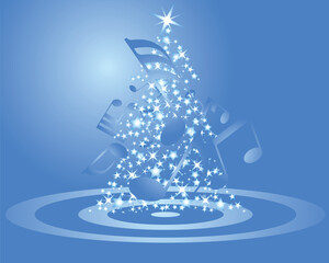 Christmas (New Year)greeting postcard with musical staff. Vector background.