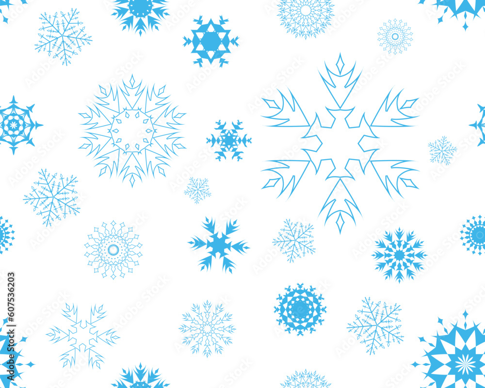 Poster seamless vector snowflakes background in different shapes