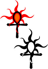 Tribal ankh with sun tattoos on white