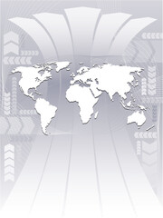 World map on an abstract background, conceptual business illustration. The base map is from Central Intelligence Agency Web site.