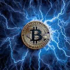 Bitcoin lightning  - obrazy, fototapety, plakaty
