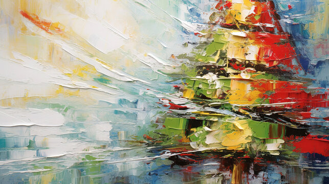 background abstract oil painting of christmas tree , new year abstract , generative ai