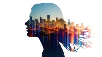 double exposure image of businesswoman face silhouette with building. Generative AI