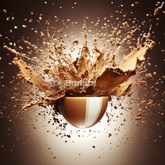 Coffee powder and coffee beans explosion flying in the air