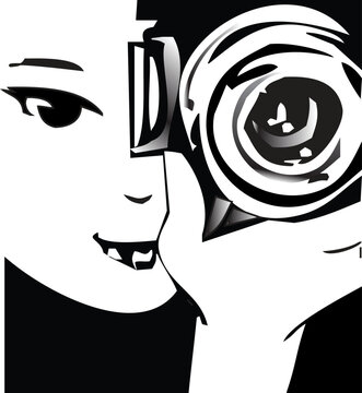 photographer, black and white illustration or logo