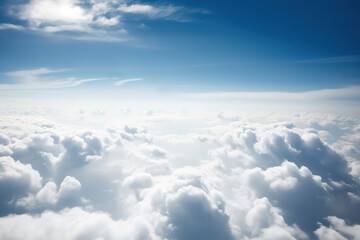 Naklejka na ściany i meble white and fluffy clouds are seen in the sky above a plane, generative ai 