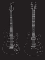Vector isolated image of electric guitars on black background.