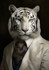 white tiger wearing a suit and tie, generative ai 