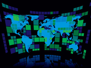 Abstract business background with a blue world map, conceptual business illustration. The base map is from Central Intelligence Agency Web site. - obrazy, fototapety, plakaty