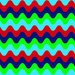 Seamless vector texture in the form of a pattern of large wavy lines in blue, red and green colors