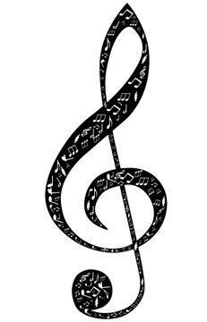 Treble clef design by musical notes on a white background