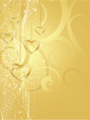 Decorative background with golden hearts