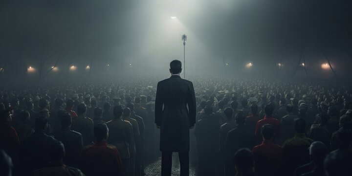 Dictator addressing a massive crowd. Generative AI