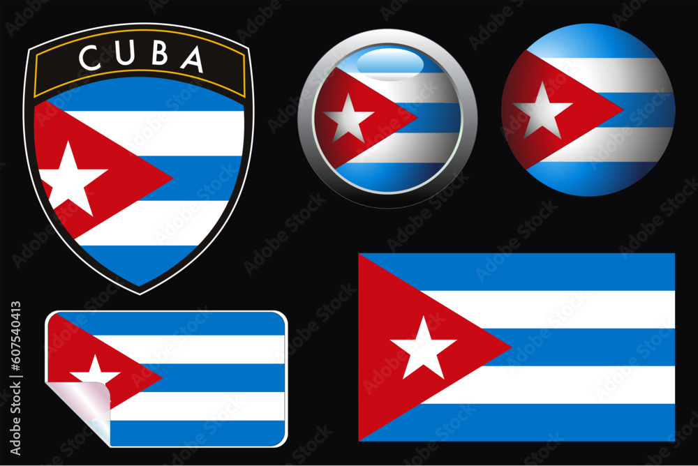Aufkleber cubae grest flag with web button and label