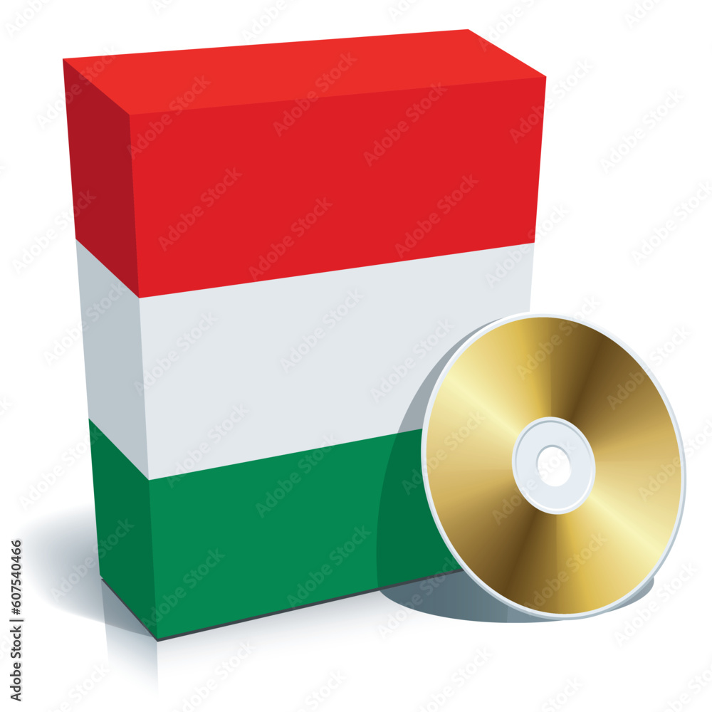 Poster hungarian software box with national flag colors and cd.