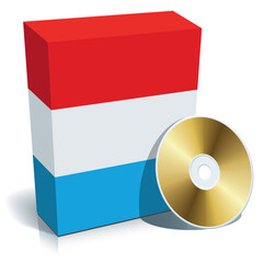Luxembourgian software box with national flag colors and CD.