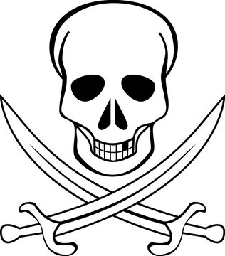 A Skull and crossed swords on white background