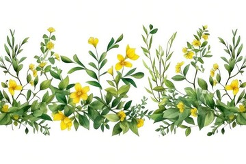 Fototapeta premium A seamless floral border with hand-drawn watercolour clipart. (Generative AI)