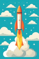 Launching a startup with successful rocket icon symbolizes winning concept. (Illustration, Generative AI)