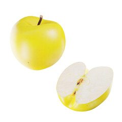 3d yellow apple isolated on transparent background, png