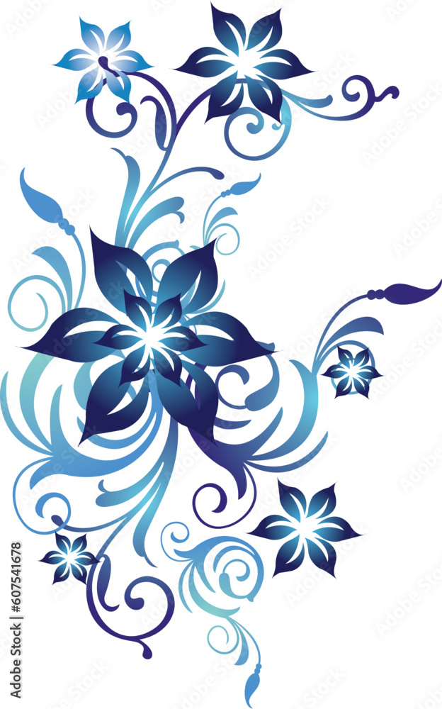 Poster florish design element with blue gradient and curves.