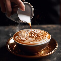 "Indulge in the pure delight of a perfectly crafted cappuccino captured in this exquisite image. The velvety texture of the milk foam blends seamlessly with the rich, dark tones of the espresso, creat