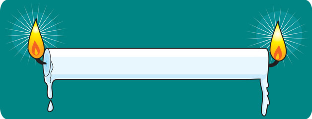 A candle with both ends lit on a blue background