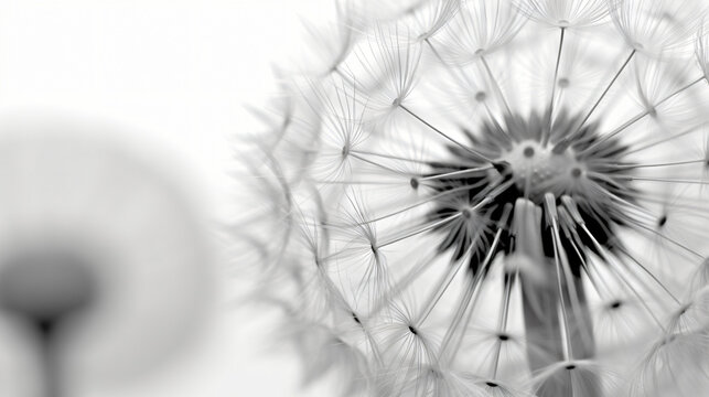 Dandelion Elegance: A Striking High-Contrast Photograph of a Dandelion Against a White Background, Created by Generative AI