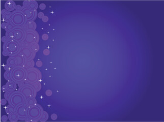 Trendy purple retro circles and white stars on a midnight blue backround