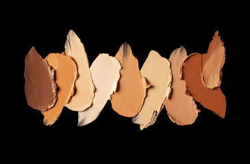 Cosmetic concealer or foundation smudge assortment set palette black background