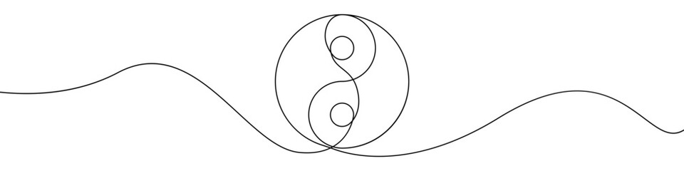 Yin Yang icon line continuous drawing vector. One line Yin Yang icon vector background. Yin Yang icon. Continuous outline of a World balance icon. - obrazy, fototapety, plakaty