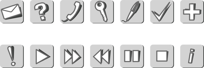 Set of 14 vector icons. Grayscale