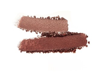 Eye shadow shimmering matte multi colored yellow golden brown nude palette texture background white isolated 