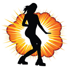 Woman silhouette over orange blow up isolated over white