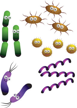 vector illustration for a variety of cartoon bacteria