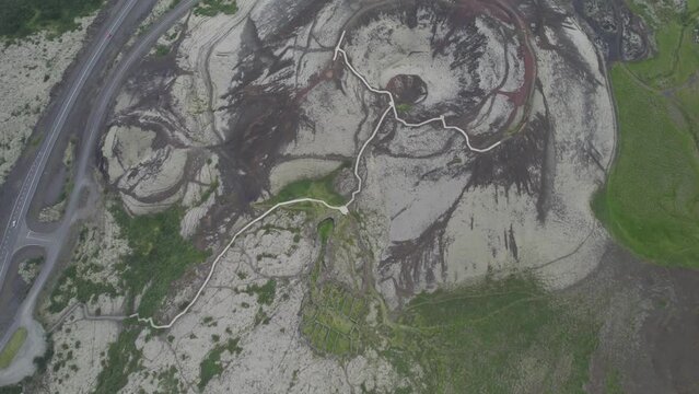 Aerial view of Grabrok volcano in Iceland.