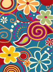 Fototapeta na wymiar Colorful flowers and design ornaments