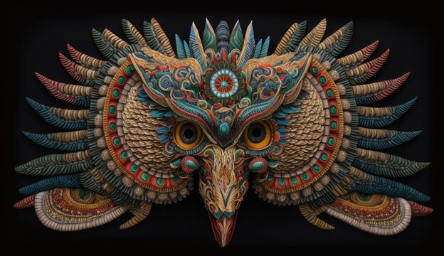 Ornamental mask of kukulcan feathered serpent Mayan mythology in Mexico