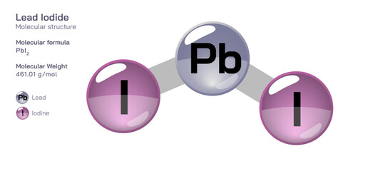 Lead iodide molecular structure formula. Periodic table structural molecular formula Vector design. Pharmaceutical compounds and composition. Easily printable product with correct CPK colour.