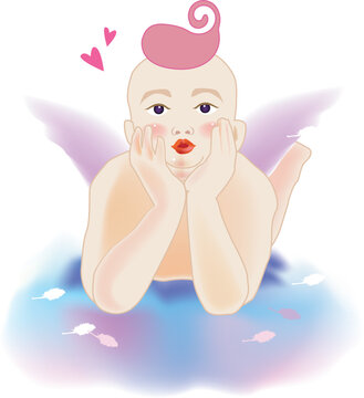 vector illustration for a angel boy on the cloud, imagination