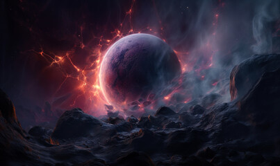 Obraz na płótnie Canvas Space planet futuristic view. Cosmos planet fantasy surface. Generative AI.