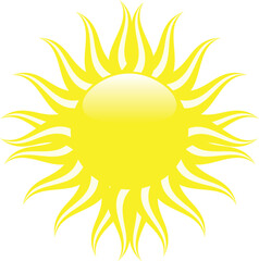 Glossy yellow sun with yellow and white rays