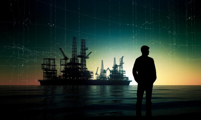 Fototapeta premium Construction technology man. Engineering worker silhouette. Generative AI.