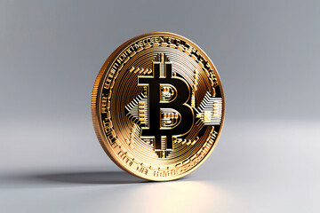 AI generated cryptocurrency gold coin with bitcoin symbol at white background