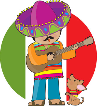 A Mexican man playing guitar and serenading his little chihuahua