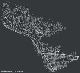 Detailed hand-drawn navigational urban street roads map of the LE HAVRE-6 CANTON of the French city of LE HAVRE, France with vivid road lines and name tag on solid background