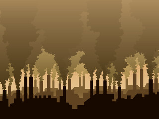 Industrial scenery with a silhouette of a factory and smoking chimneys